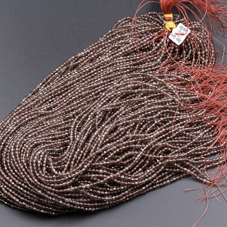 Gorgeous Faceted Natural Smoky Quartz  3mm Faceted Round Beads Micro Faceted Laser Diamond Cut Real Genuine Natural Gemstone 16" Strand