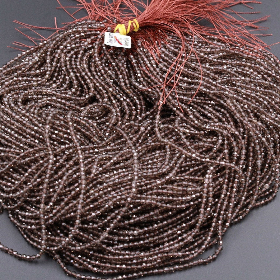 Gorgeous Faceted Natural Smoky Quartz  3mm Faceted Round Beads Micro Faceted Laser Diamond Cut Real Genuine Natural Gemstone 16" Strand