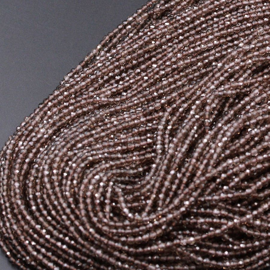 Gorgeous Faceted Natural Smoky Quartz  3mm Faceted Round Beads Micro Faceted Laser Diamond Cut Real Genuine Natural Gemstone 16" Strand