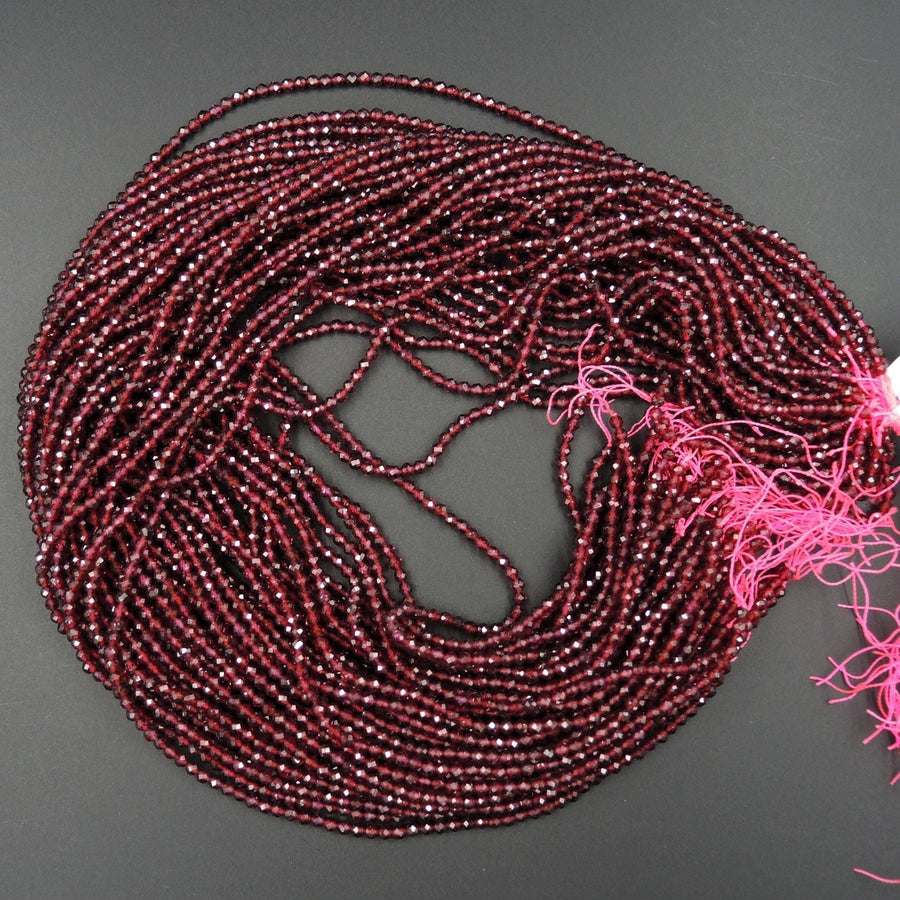 Micro Faceted Tiny Natural Red Garnet Round Beads 2mm 3mm Faceted Round Beads Diamond Cut Gemstone 16" Strand