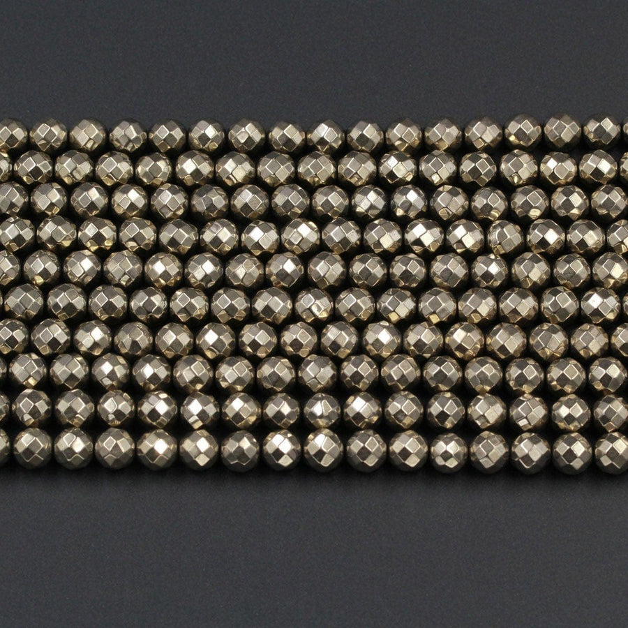 Large Hole Pyrite Beads Titanium Pyrite Faceted 6mm 8mm Round Beads 2mm Large Drilled Hole 16" Strand
