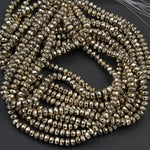 Titanium Pyrite Faceted 6mm x 4mm and 8mm x 5mm Rondelle beads Thick Faceted Diamond Micro Cut Sparkling Natural Gemstone 16" Strand