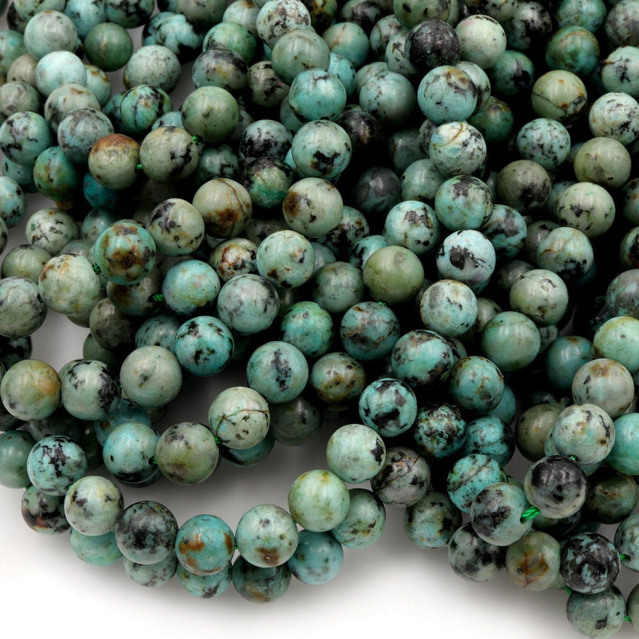 African Turquoise 6mm 8mm Round Beads High Quality AA Grade Natural Turquoise Gemstone Lots of Blues Greens 16" Strand