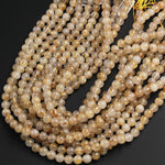 Natural Golden Rutile Quartz 4mm 6mm 8mm 12mm Round Beads Gold Yellow Rutilated Quartz Round Beads Tons of Sharp Rutile Hair Needle Strand