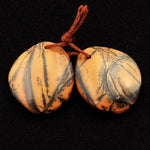 Drilled Rare Natural Utah Black Feather Jasper Earring Cabochon Cab Pair Freeform Matched Bead Pair American Jasper