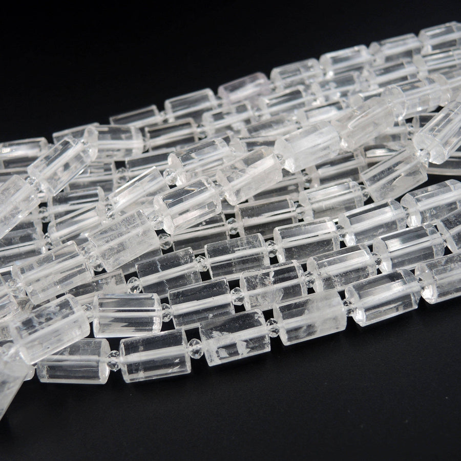 Natural Rock Crystal Quartz Beads Faceted Tube Cut 14mm Nugget Prestine White Beads 16" Strand