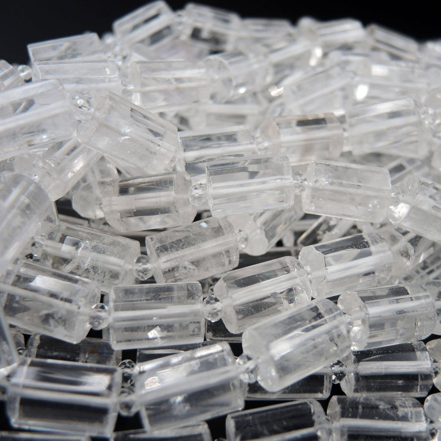 Natural Rock Crystal Quartz Beads Faceted Tube Cut 14mm Nugget Prestine White Beads 16" Strand