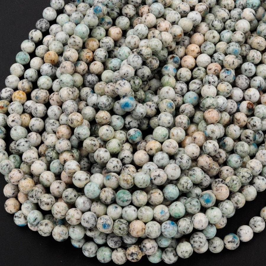 Rare K2 Beads 6mm 8mm 10mm 12mm Round Beads Natural Blue Azurite in Quartz Granite Drilled Smooth Polished Round Beads 16" Strand