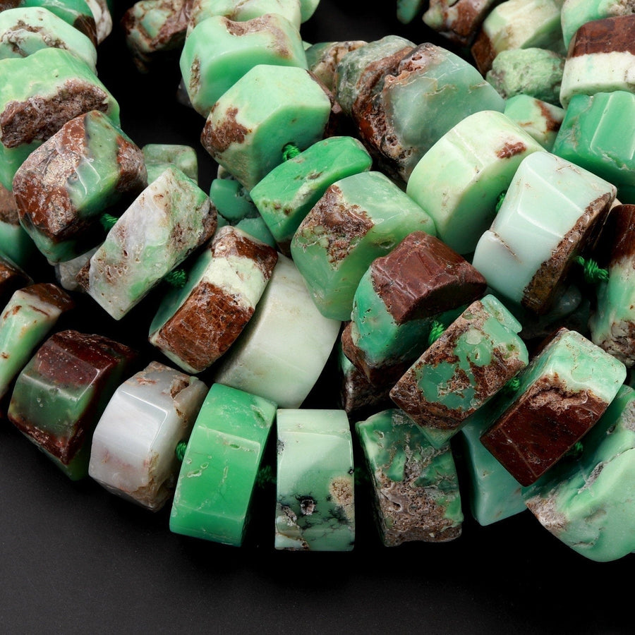 Huge Phenomenal Faceted Natural Australian Chrysoprase Beads Center Drilled Rondelle Wheel Saucer Hand Cut Graduated Nuggets 16" Strand