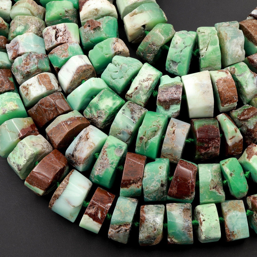 Huge Phenomenal Faceted Natural Australian Chrysoprase Beads Center Drilled Rondelle Wheel Saucer Hand Cut Graduated Nuggets 16" Strand