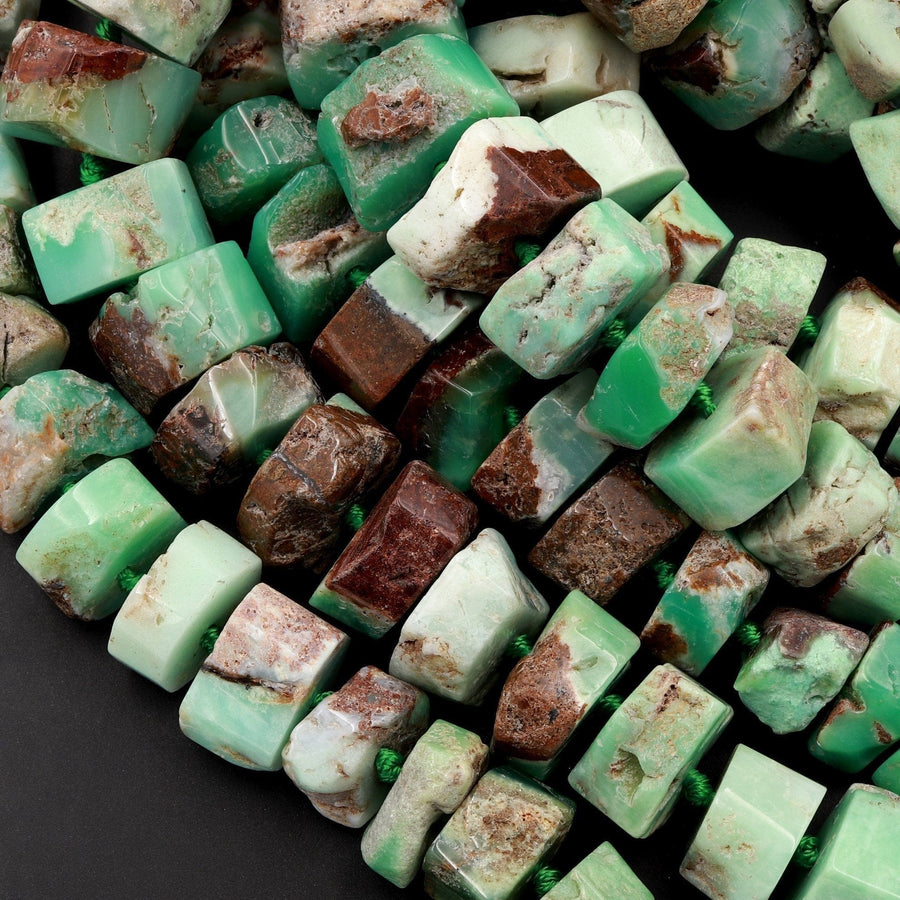 Huge Phenomenal Faceted Natural Australian Chrysoprase Beads Center Drilled Rondelle Wheel Saucer Hand Cut Graduated Nuggets 16" Strand