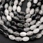 Black Rutilated Quartz Barrel Drum Cylinder Beads 9mm 10mm 16mm Natural Black Tourmaline Rutile in Clear Crystal Quartz Gemstone 16" Strand