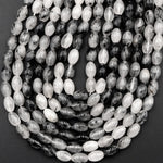 Black Rutilated Quartz Barrel Drum Cylinder Beads 9mm 10mm 16mm Natural Black Tourmaline Rutile in Clear Crystal Quartz Gemstone 16" Strand