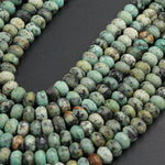 Natural African Turquoise 8mm 10mm 12mm Faceted Rondelle Large Rondelle Beads High Quality Earthy Blue Green Brown Gemstone 16" Strand