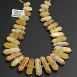 Large Natural Yellow Opal Beads Faceted Double Terminated Pointed Tips Healing Focal Pendant Bead African Opal Bicone Bullet 16" Strand