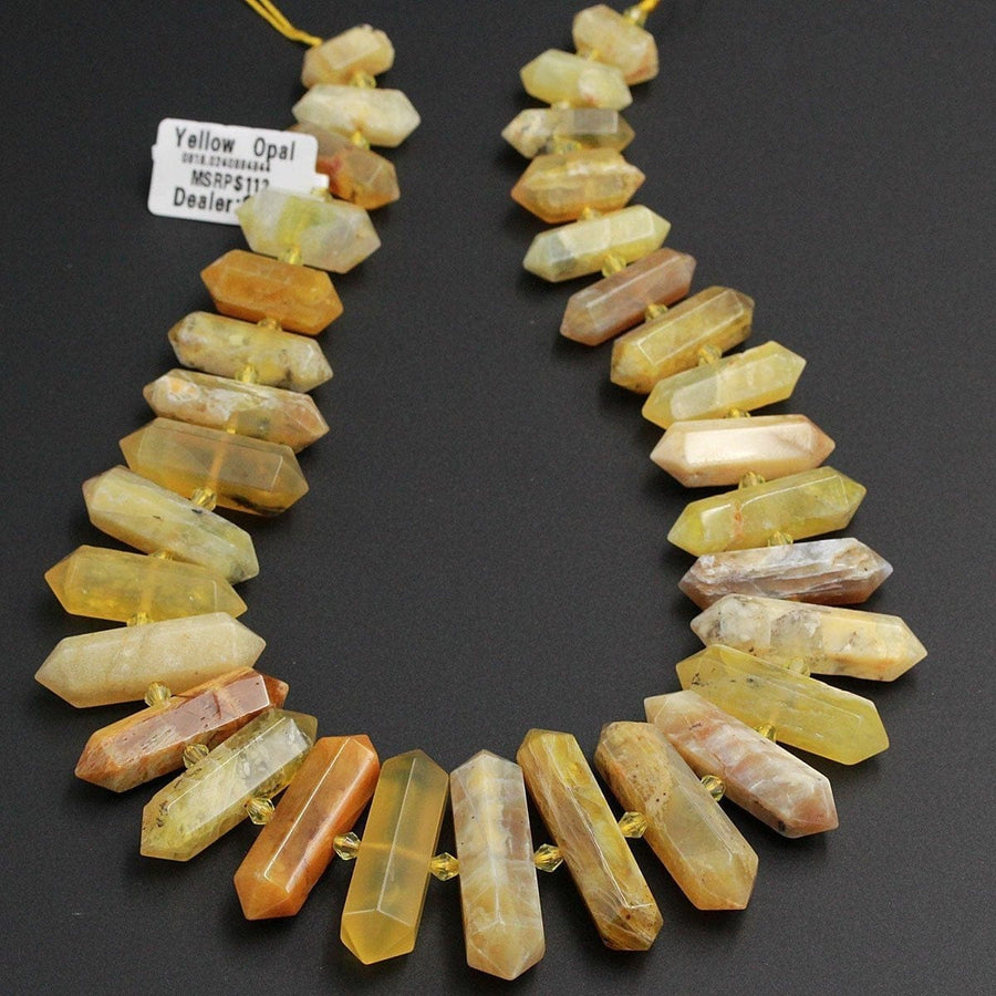 Large Natural Yellow Opal Beads Faceted Double Terminated Pointed Tips Healing Focal Pendant Bead African Opal Bicone Bullet 16" Strand