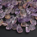 Natural Ametrine Teardrop Top Side Drilled Druzy Raw Rough Beads Purple Amethyst Golden Citrine  Freeform Teardrop Gemstone Beads 16" Strand