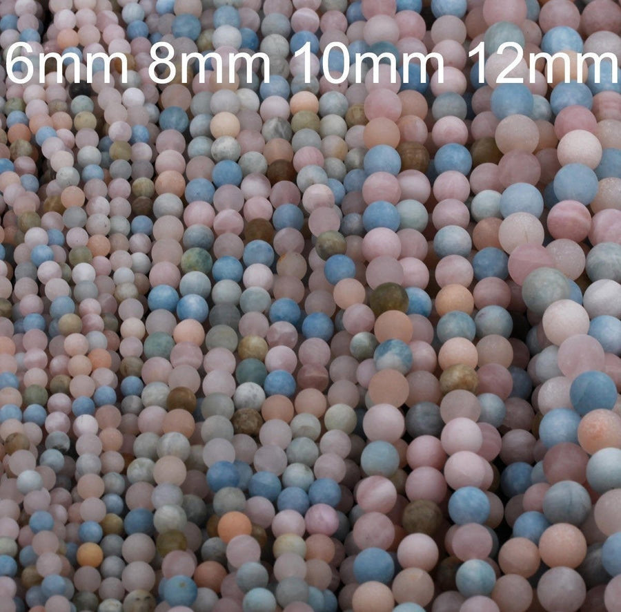 Natural Beryl 6mm Matte Round 8mm Matte Round 10mm Matte 12mm Matte Round Beads Blue Aquamarine Peach Pink Morganite Round Beads 16" Strand