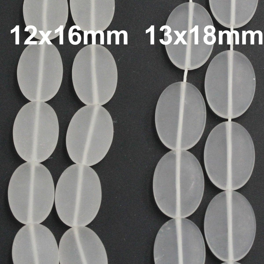 Matte Rock Crystal Quartz Beads Oval Smooth Flat Beads Natural Clear White Crystal Bead Good for Earrings 16" Strand