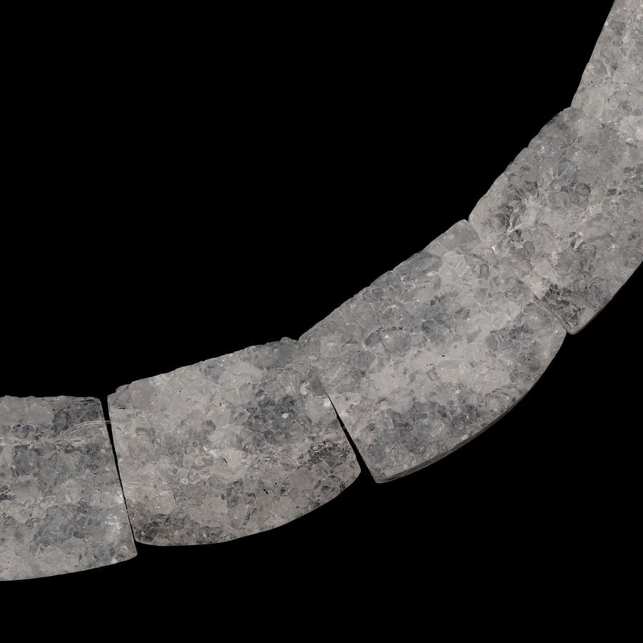 Rough Raw Matte Natural Rock Crystal Quartz Druzy Beads Hand Hammered Fan Shaped Nugget Wide Trapezoid Rectangle 18" Strand