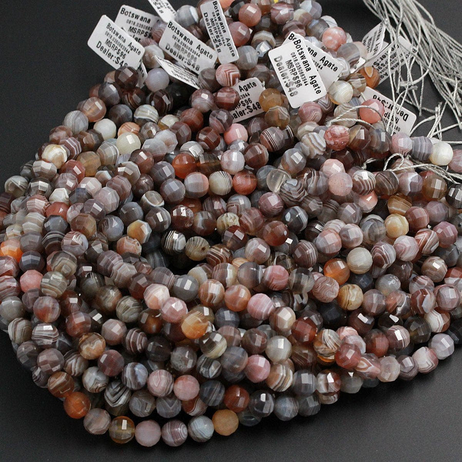 Lantern Faceted Natural Botswana Agate 10mm Round Beads Sparkling Dazzling Facets Superior A Grade Good For Earring Pair Beads 16" Strand