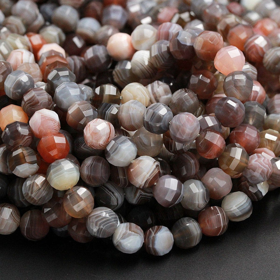 Lantern Faceted Natural Botswana Agate 10mm Round Beads Sparkling Dazzling Facets Superior A Grade Good For Earring Pair Beads 16" Strand