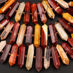 Natural Australian Mookaite Jasper Beads Faceted Double Terminated Points Large Long Healing Focal Pendant Bullet Hexagon Bicone 16" Strand