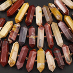 Natural Australian Mookaite Jasper Beads Faceted Double Terminated Points Large Long Healing Focal Pendant Bullet Hexagon Bicone 16" Strand