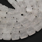 Pristine Icy White Natural Rock Quartz Druzy Beads Drusy Beads 8mm 12mm Rectangle Drilled Crystal Beads Perfect for Earrings 16" Full Strand