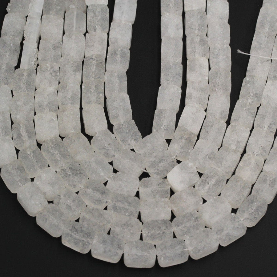 Pristine Icy White Natural Rock Quartz Druzy Beads Drusy Beads 8mm 12mm Rectangle Drilled Crystal Beads Perfect for Earrings 16" Full Strand