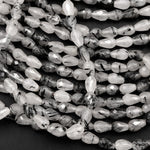 Black Rutilated Quartz Faceted Teardrop Beads 8x5mm Vertically Long Drilled Natural Black Tourmaline in Clear Quartz Gemstone 16" Strand
