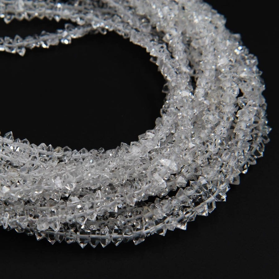 Natural Herkimer Diamond Quartz Beads Superior A Grade Super Clear Double Terminated Pointed Real Natural Quartz 16" Strand