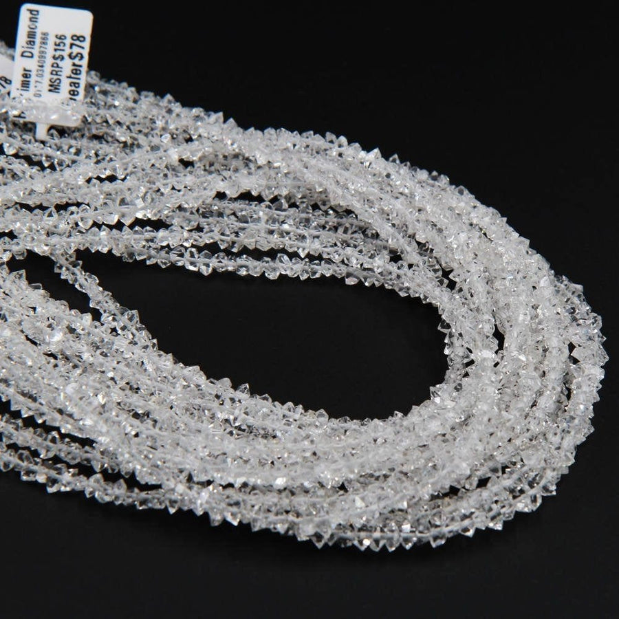 Natural Herkimer Diamond Quartz Beads Superior A Grade Super Clear Double Terminated Pointed Real Natural Quartz 16" Strand