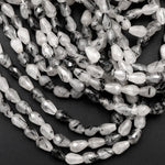 Black Rutilated Quartz Faceted Teardrop Beads 8x5mm Vertically Long Drilled Natural Black Tourmaline in Clear Quartz Gemstone 16" Strand
