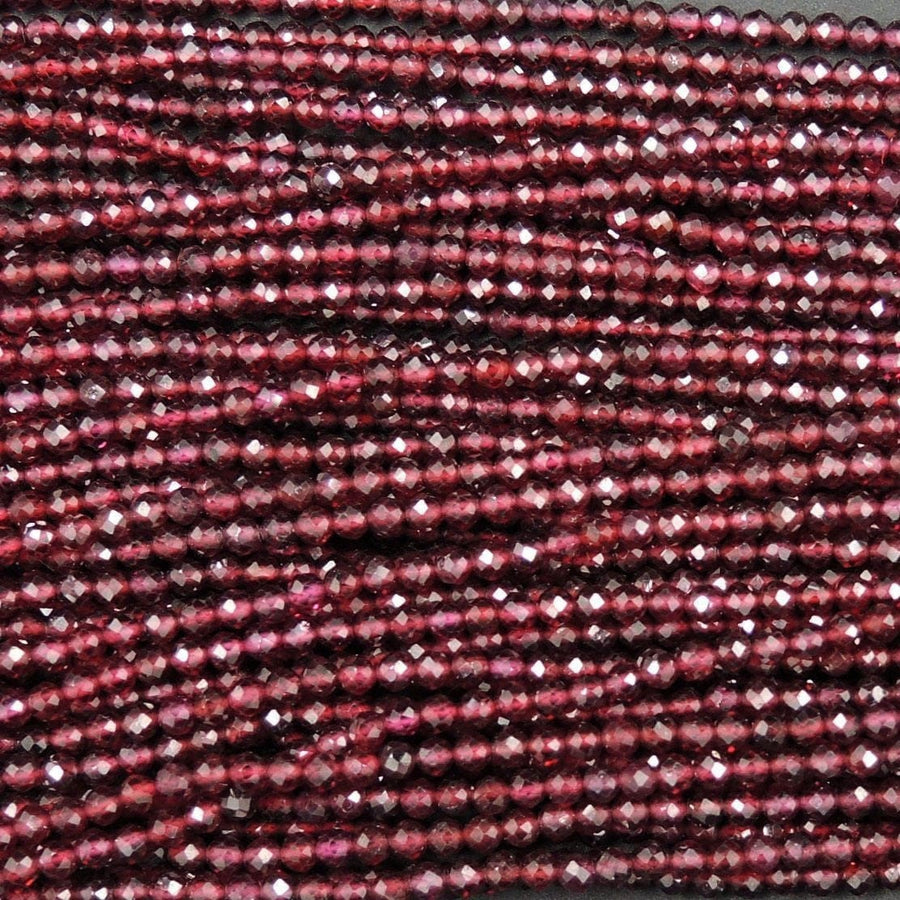 Micro Faceted Tiny Natural Red Garnet Round Beads 2mm 3mm Faceted Round Beads Diamond Cut Gemstone 16" Strand