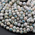 Rare K2 Beads 6mm 8mm 10mm 12mm Round Beads Natural Blue Azurite in Quartz Granite Drilled Smooth Polished Round Beads 16" Strand