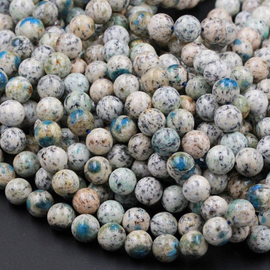 Rare K2 Beads 6mm 8mm 10mm 12mm Round Beads Natural Blue Azurite in Quartz Granite Drilled Smooth Polished Round Beads 16" Strand