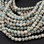 Rare K2 Beads 6mm 8mm 10mm 12mm Round Beads Natural Blue Azurite in Quartz Granite Drilled Smooth Polished Round Beads 16" Strand