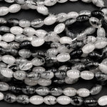 Black Rutilated Quartz Barrel Drum Cylinder Beads 9mm 10mm 16mm Natural Black Tourmaline Rutile in Clear Crystal Quartz Gemstone 16" Strand