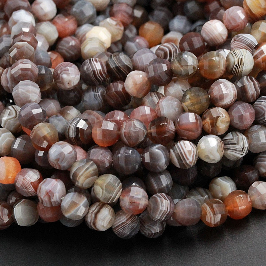 Lantern Faceted Natural Botswana Agate 10mm Round Beads Sparkling Dazzling Facets Superior A Grade Good For Earring Pair Beads 16" Strand