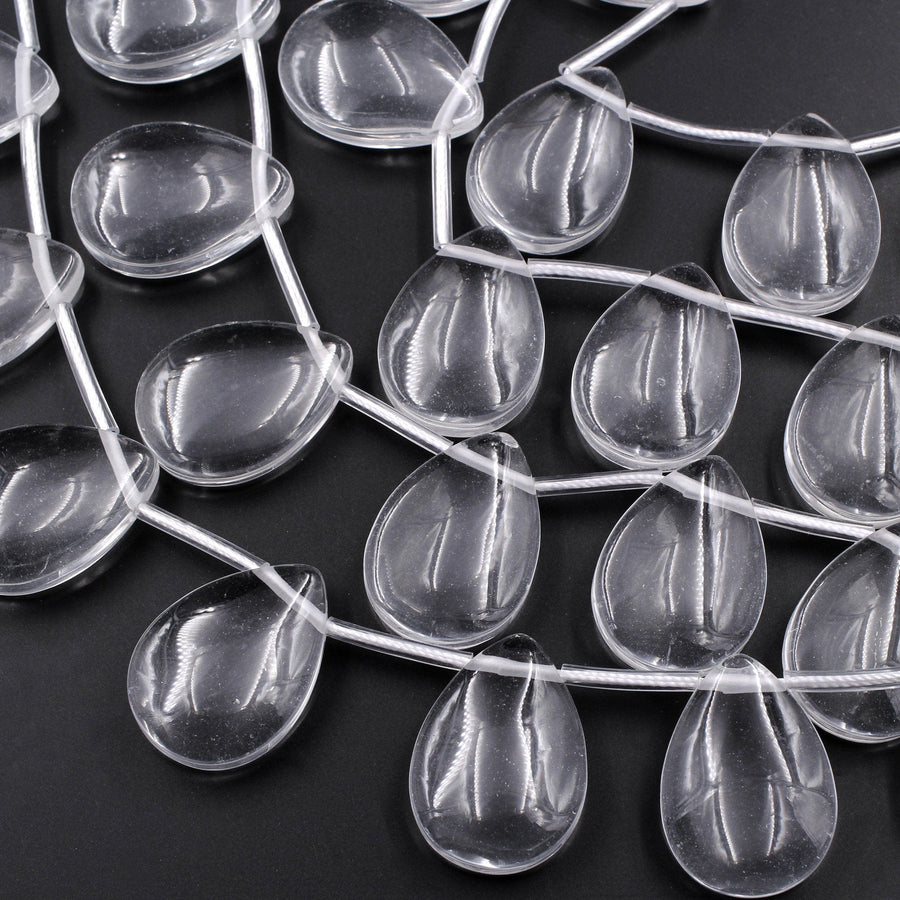 Natural Rock Quartz Teardrop Pendants Large Focal Beads Clear Gemstone 16" Strand