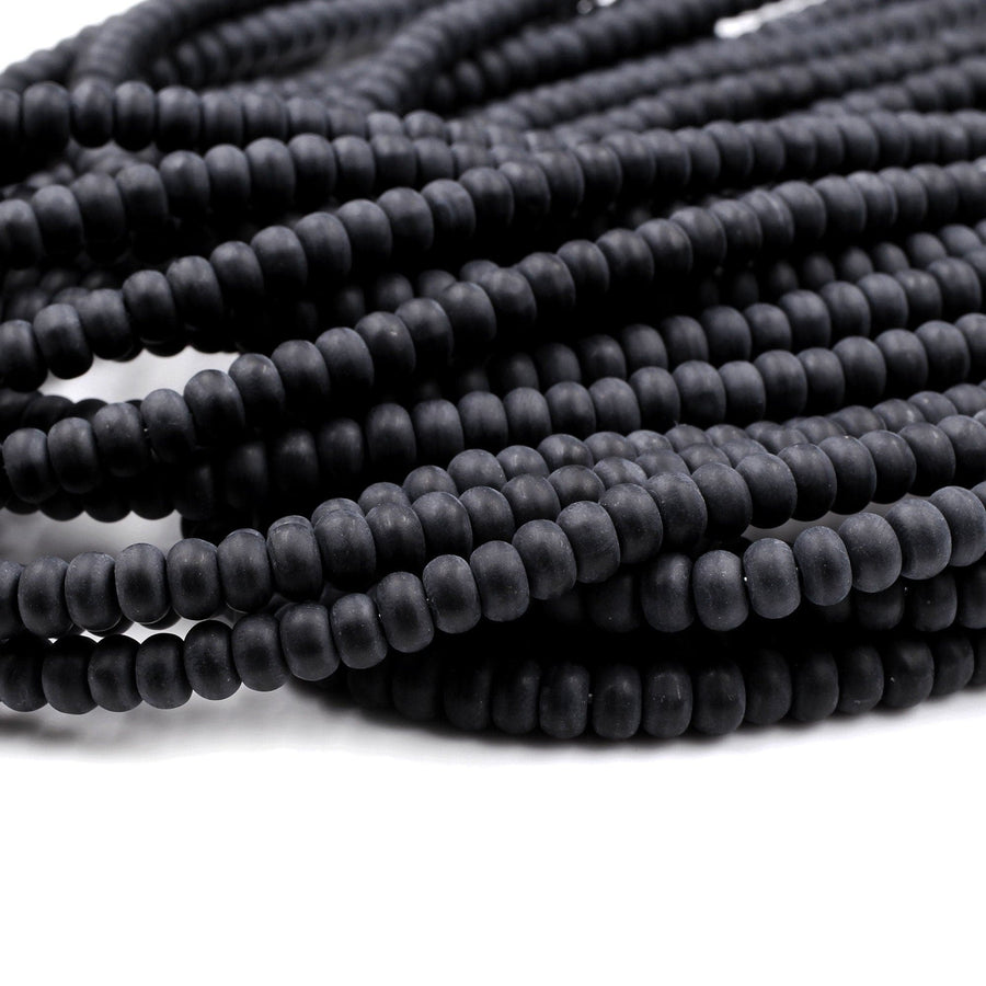 Matte Natural Onyx Rondelle 4mm 6mm 8mm Beads Quality Natural Black Gemstones 15.5" Strand