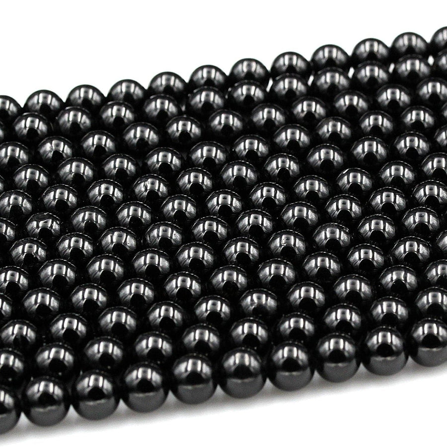 Genuine Natural Black Tourmaline Beads 4mm 6mm 8mm 10mm 12mm Round Beads A+ High Quality Black Gemstone Full 16" Strand