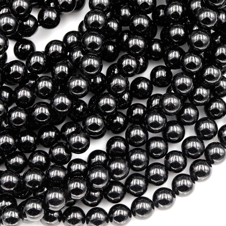 Genuine Natural Black Tourmaline Beads 4mm 6mm 8mm 10mm 12mm Round Beads A+ High Quality Black Gemstone Full 16" Strand