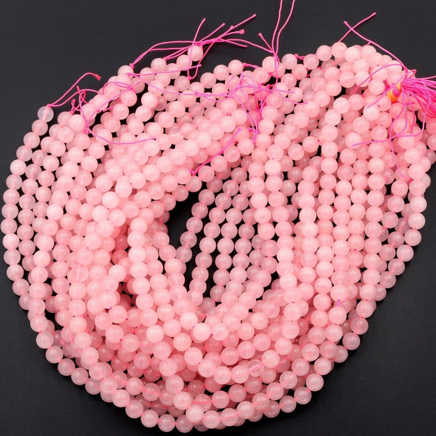 Natural Pink Rose Quartz 4mm 6mm 8mm Round Beads Smooth Polished Pastel Soft Baby Pink Gemstone 16" Strand
