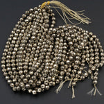 Large Hole Pyrite Beads Titanium Pyrite Faceted 6mm 8mm Round Beads 2mm Large Drilled Hole 16" Strand