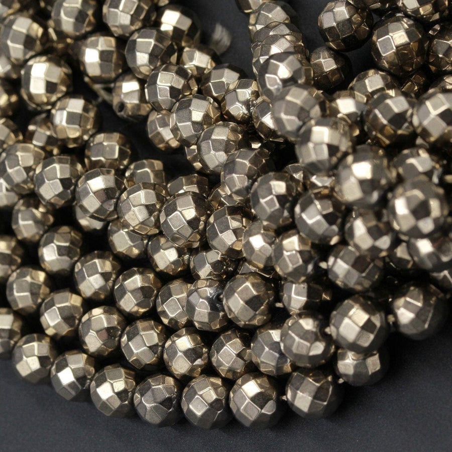 Large Hole Pyrite Beads Titanium Pyrite Faceted 6mm 8mm Round Beads 2mm Large Drilled Hole 16" Strand