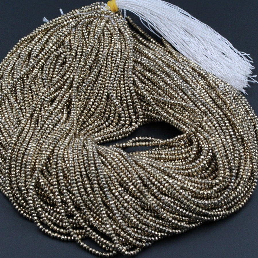 Titanium Pyrite Faceted 3mm x 2mm Rondelle beads Tiny Small Micro Faceted Rondelle Diamond Micro Cut Sparkling Natural Gemstone 16" Strand