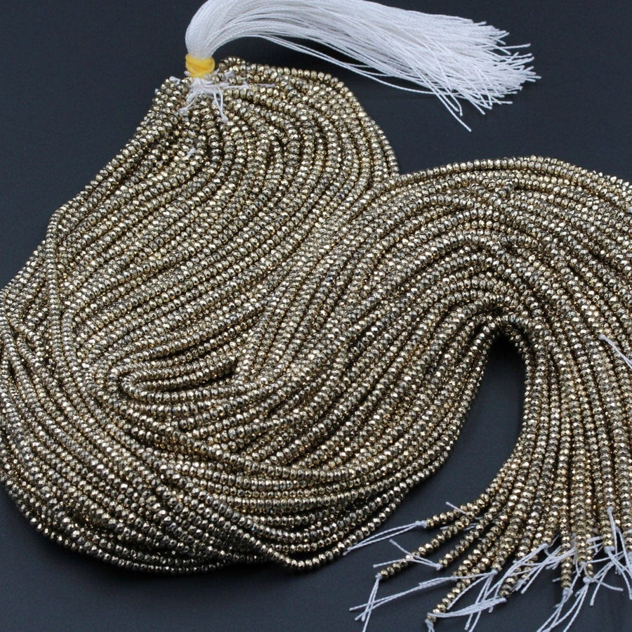 Titanium Pyrite Faceted 3mm x 2mm Rondelle beads Tiny Small Micro Faceted Rondelle Diamond Micro Cut Sparkling Natural Gemstone 16" Strand