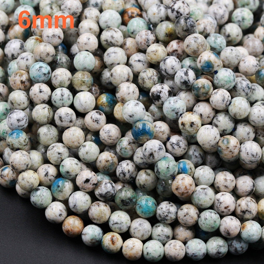 Rare K2 Beads 6mm 8mm 10mm 12mm Round Beads Natural Blue Azurite in Quartz Granite Drilled Smooth Polished Round Beads 16" Strand